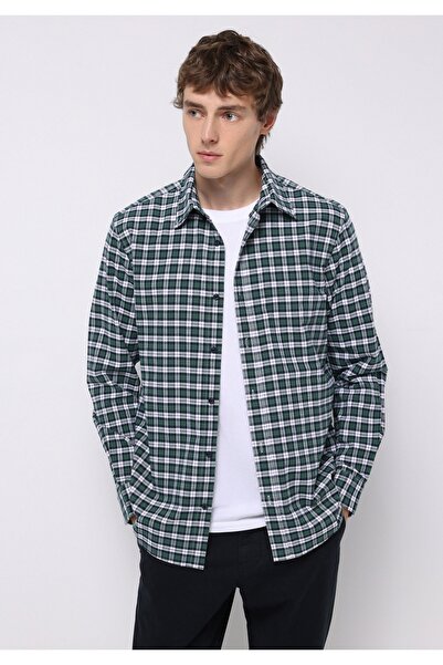 Colin's قميص بقصة عادية ورقبة منقوشة للرجال باللون الأخضر بأكمام طويلة