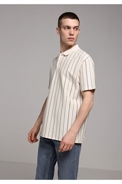 Colin's Мъжка тениска с къс ръкав, поло яка и райета, цвят екрю, Comfort Fit