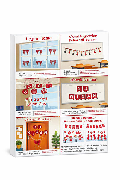 Azebu 23 Nisan Süsleme Seti- 120 Parça Bayrak, Banner, Flama Set, 23 Nisan Kutlama Set