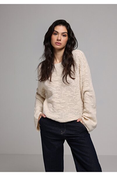 Colin's Дамски пуловер с обло деколте, в цвят екрю, с редовна кройка