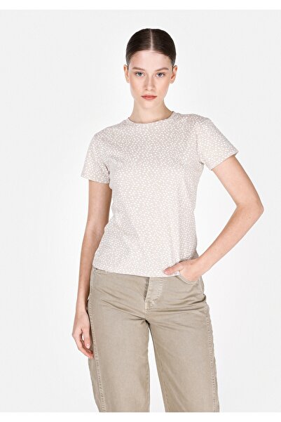 Colin's Слим фит блуза с кръгла яка и принт за жени, бежова, с къс ръкав