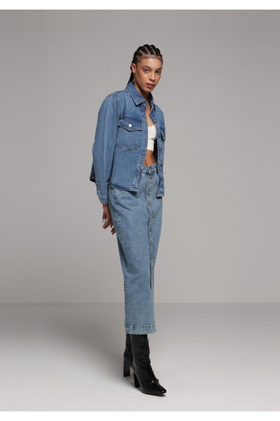 Colin's slim fit Fusta Mid Indigo D denim pentru femei, cu nasturi simpli