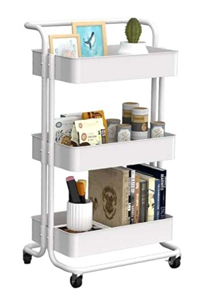 Generica رف تخزين متحرك، وحدة تخزين للمطبخ، رف معدني ثلاثي الطبقات على شكل عربة