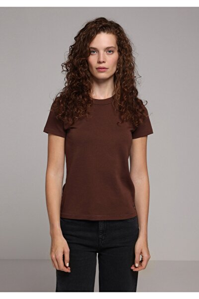 Colin's Slim Fit Round Neck Solid Women's Brown Short Sleeve T-Shirt
