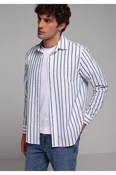 Colin's Regular Fit Shirt Neck Striped Men's Blue Long Sleeve Shirt