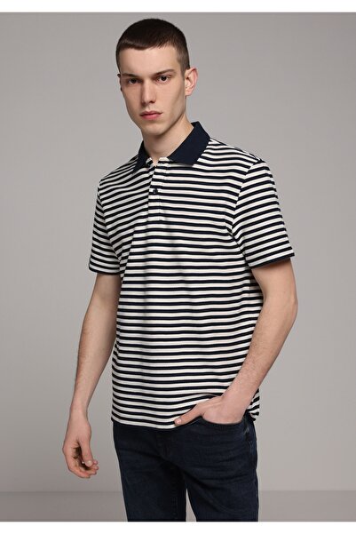 Colin's Regular Fit Polo Neck Striped Men's Navy Blue Short Sleeve T-Shirt