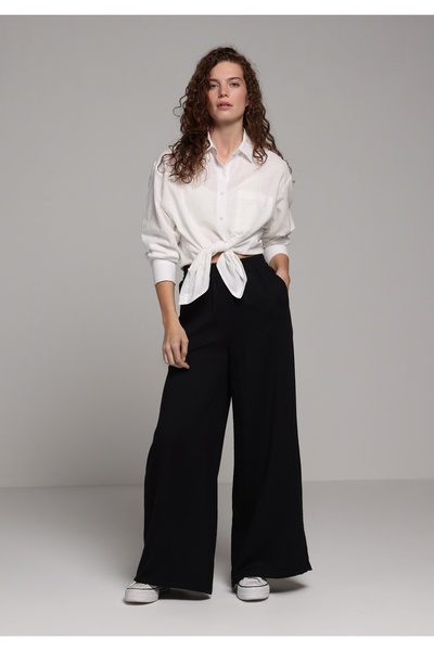 Colin's Regular Fit High Waist Wide Leg Women's Black Trousers