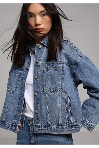 Colin's Oversize Fit Düğmeli Astarsız Kadın Light İndigo Denim Ceket
