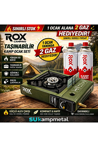 Rox Camping 0188 Tekli Portatif Kamp Ocak - Haki Yeşil, Rüzgarlıklı, Ekstra G...