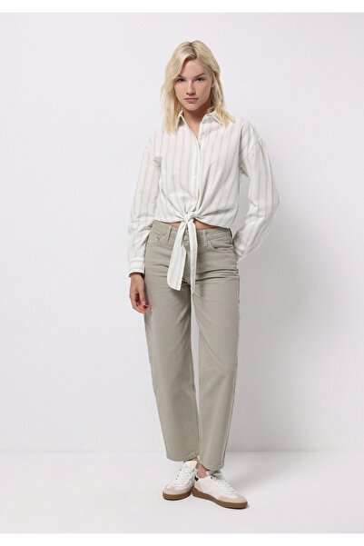 Colin's Дамски зелени панталони с висока талия и прави крачоли