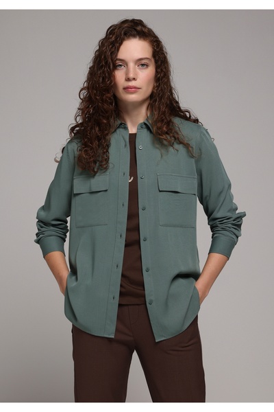 Colin's Regular Fit Shirt Neck Düz Kadın Yeşil Uzun Kol Gömlek