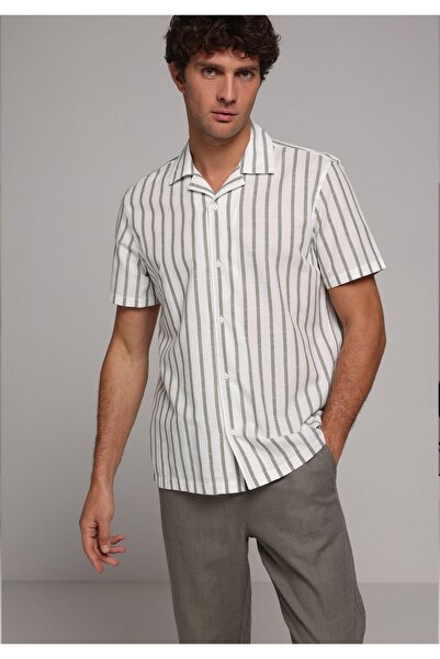 Colin's Regular Fit Shirt Neck Ριγέ Ανδρικό πράσινο κοντομάνικο πουκάμισο