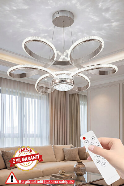 RANSOM İthal Seri 3 Renk Kumandalı Papatya Led Avize Gümüş Kasa Salon Ledli A...
