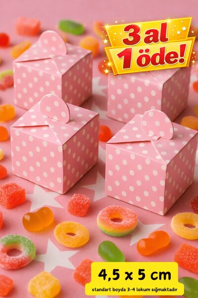 Emtory Home Kare Kutu | Puantiyeli Pembe Lokum Kutusu - Şeker Kutusu - Mevlid...