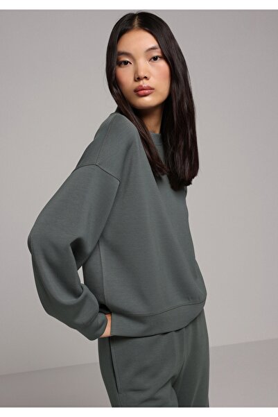 Colin's Hanorac verde pentru femei, cu gât rotund, cu croiala normală