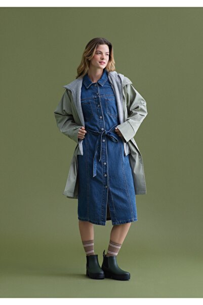 Colin's Слим фит права дамска синя рокля с дълъг ръкав