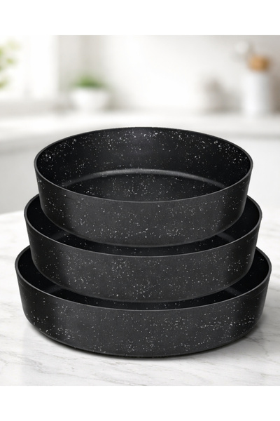 LAVONNI Probake Granite 3 Piece Oven Tray Set 28-30-32 cm Black Non-Stick Alu...