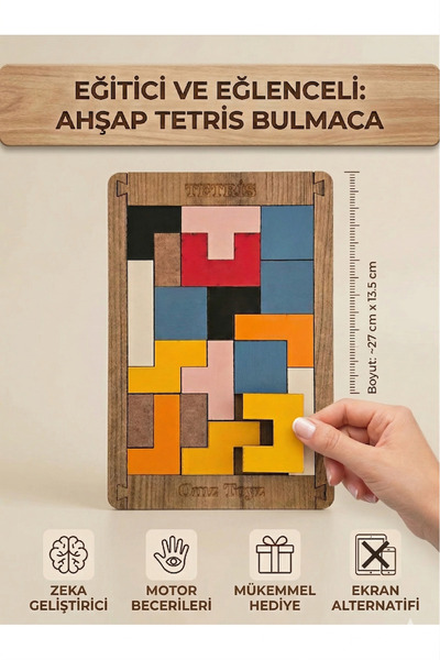Çukurova Ahşap Ahşap Tetris Blok Puzzle Zeka Oyuncağı Montessori Beceri Geliş...