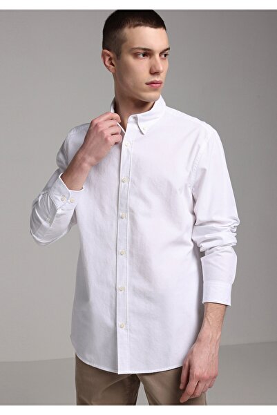 Colin's Regular Fit Pamuklu Shirt Neck Düz Erkek Beyaz Uzun Kol Gömlek
