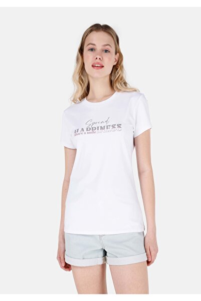 Colin's Tricou alb de damă cu mânecă scurtă