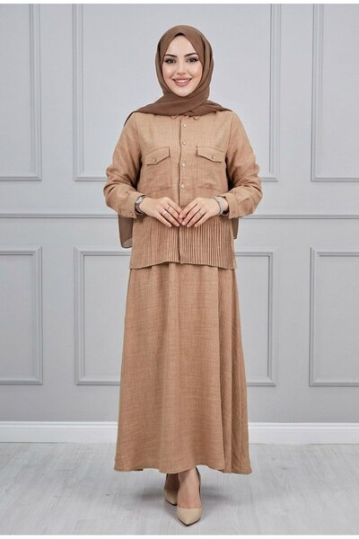 Mercan ETEKLİ TAKIM KİREMİT KADIN 2'Lİ ETEKLİ KETEN TAKIM