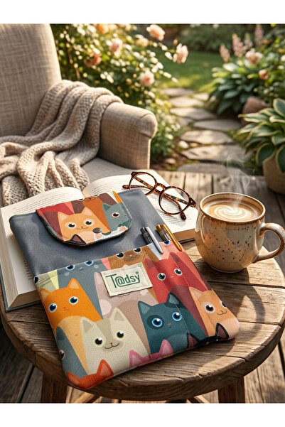 Tadsy Kedi Desenli Kitap Kılıfı Şık ve Kitap Koruyucu Kılıf Cepli Çok Amaçlı ...