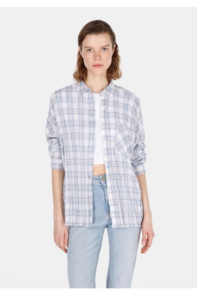 Colin's Cămașă cu mânecă lungă, albastră, cu gât în ​​ecos, cu o formă relaxată