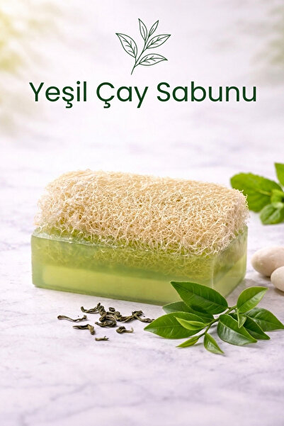 bermark El Yapımı Doğal Kabak Lifli Yeşil Çay Sabunu 1 Adet 120 Gr