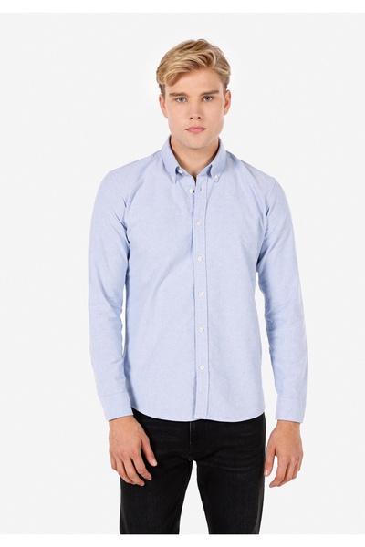 Colin's Slim Fit Shirt Neck Erkek Mavi Uzun Kol Gömlek