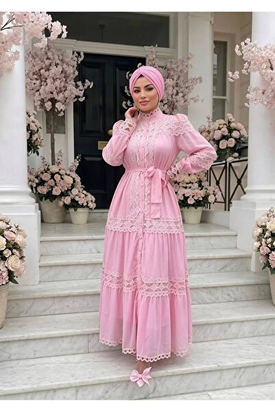 Moda Nurhan Şeker Pembe İthal Elbise