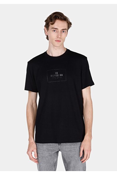 Colin's Обикновена черна мъжка тениска с къс ръкав и обло деколте