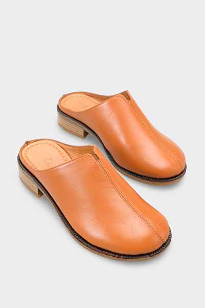 Capone Outfitters Nancey Genuine Leather Short Heeled Women's Sabo Slippers