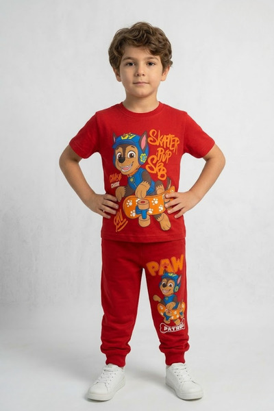 Zekalya طقم علوي من القطن الممشط الأحمر مطبوع عليه Paw Patrol للأولاد مع سروا...