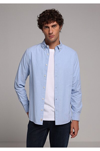 Colin's قميص ذو قصة عادية قطن lu بدون جيوب للرجال باللون الأزرق بأكمام طويلة