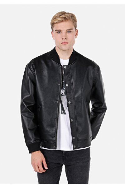 Colin's Мъжко палто с редовна кройка, черно, PU материал