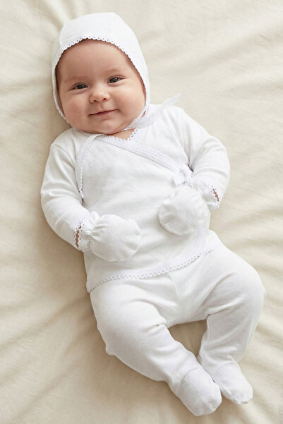 bebegen Unisex Ecru White Piped Underwear Hospital Discharge Set