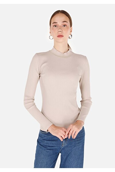 Colin's Слим фит с права яка, равна женска блуза с дълъги ръкави в бежов цвят