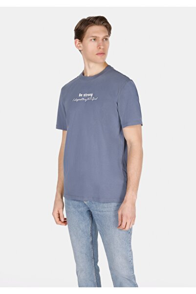 Colin's Tricou albastru cu mânecă scurtă pentru bărbați, cu gât rotund, cu po...