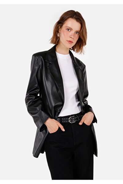 Colin's معطف أسود للنساء ذو ​​رقبة على شكل حرف V مناسب بشكل منتظم