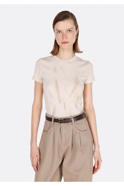 Colin's Дамска блуза с къс ръкав в бежов цвят и прилепваща кройка