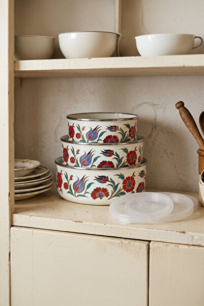 Serenk 14-16-18 Cm Emaye Üçlü Saklama Kabı Seti