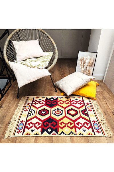 Kotonia Home Covor țesut plat cu decor tradițional - Kilim față-verso, 60x90 ...