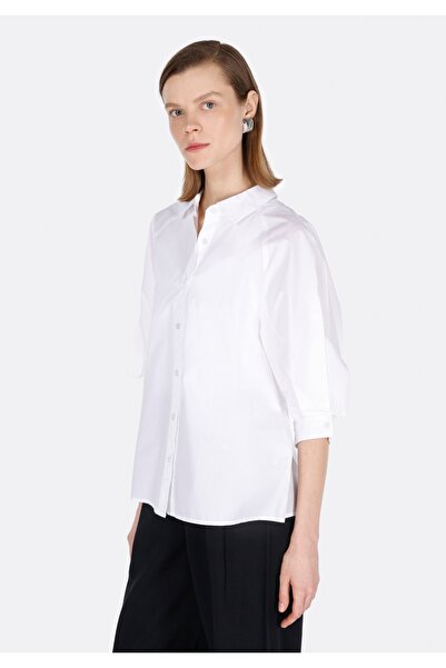 Colin's Regular Fit Shirt Neck Düz Kadın Beyaz ¾ Kol Gömlek