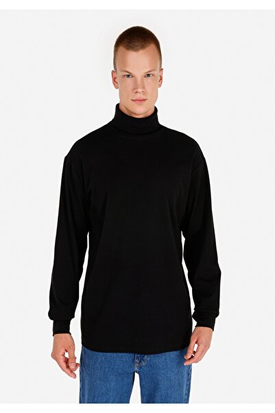 Colin's Ανδρικό μακρυμάνικο μπλουζάκι Comfort Fit με ζιβάγκο, μαύρο βαμβακερό