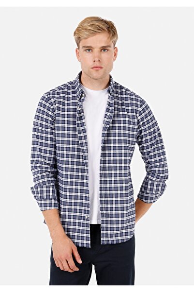 Colin's Regular Fit Pocketless Shirt Neck Plaid Men's Navy Blue Long Sleeve S...