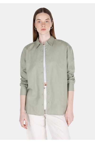 Colin's Relax Fit Pocketless Shirt Neck Plain Women's Green Long Sleeve Shirt