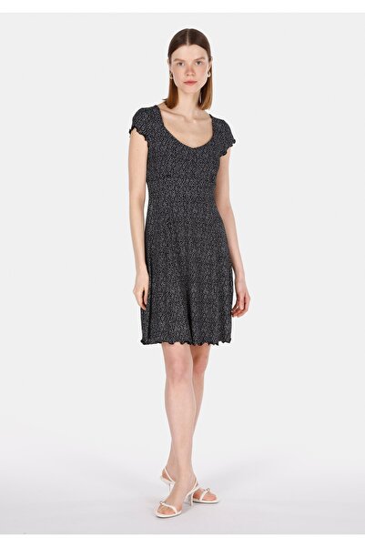 Colin's Rochie neagră cu mânecă scurtă pentru femei, slim fit, florală