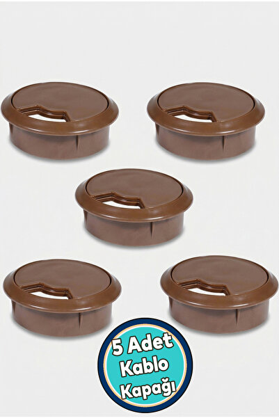 NZB 5 Adet Masa Üstü Kablo Kanalı Deliği Kapağı Kahverengi Masa Kapağı 6cm