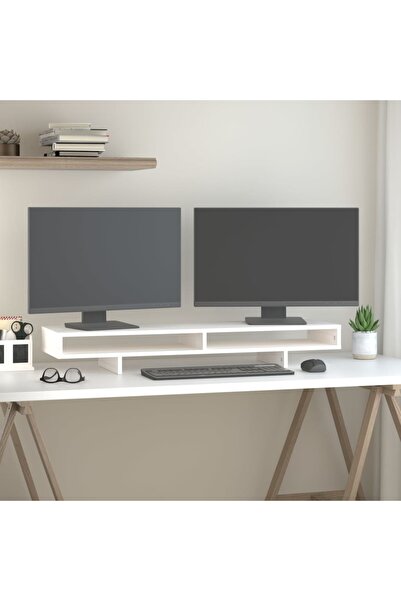 Concept Suport pentru monitor, alb, 100x27x14 cm, lemn masiv pin