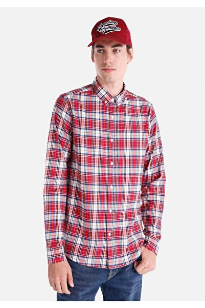 Colin's Red Slim Fit Checkered Men's Long Sleeve Shirt